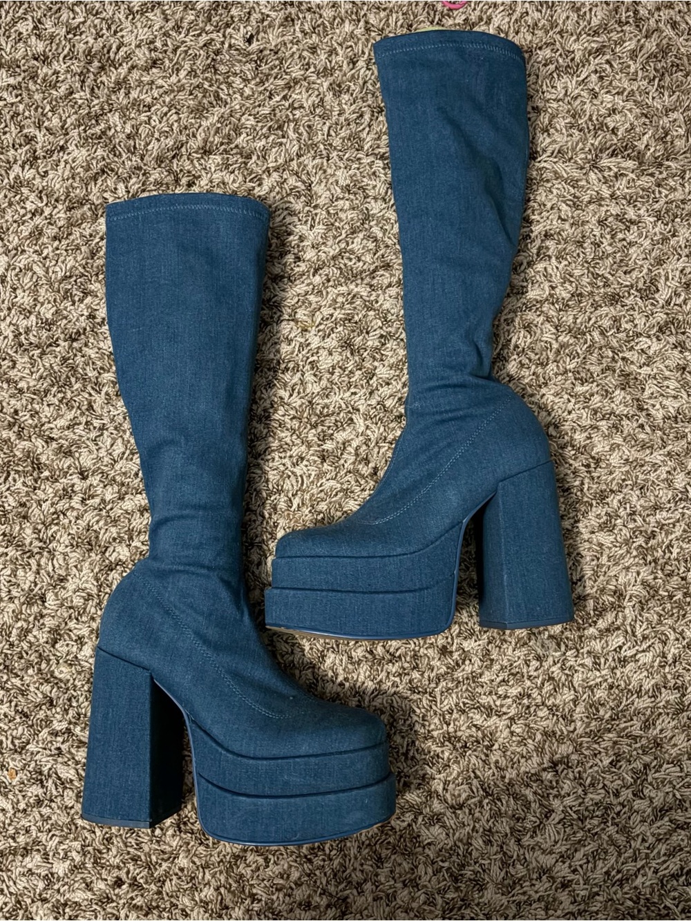 Steve Madden Denim-Look Blue Platform Over-the-Knee Boots